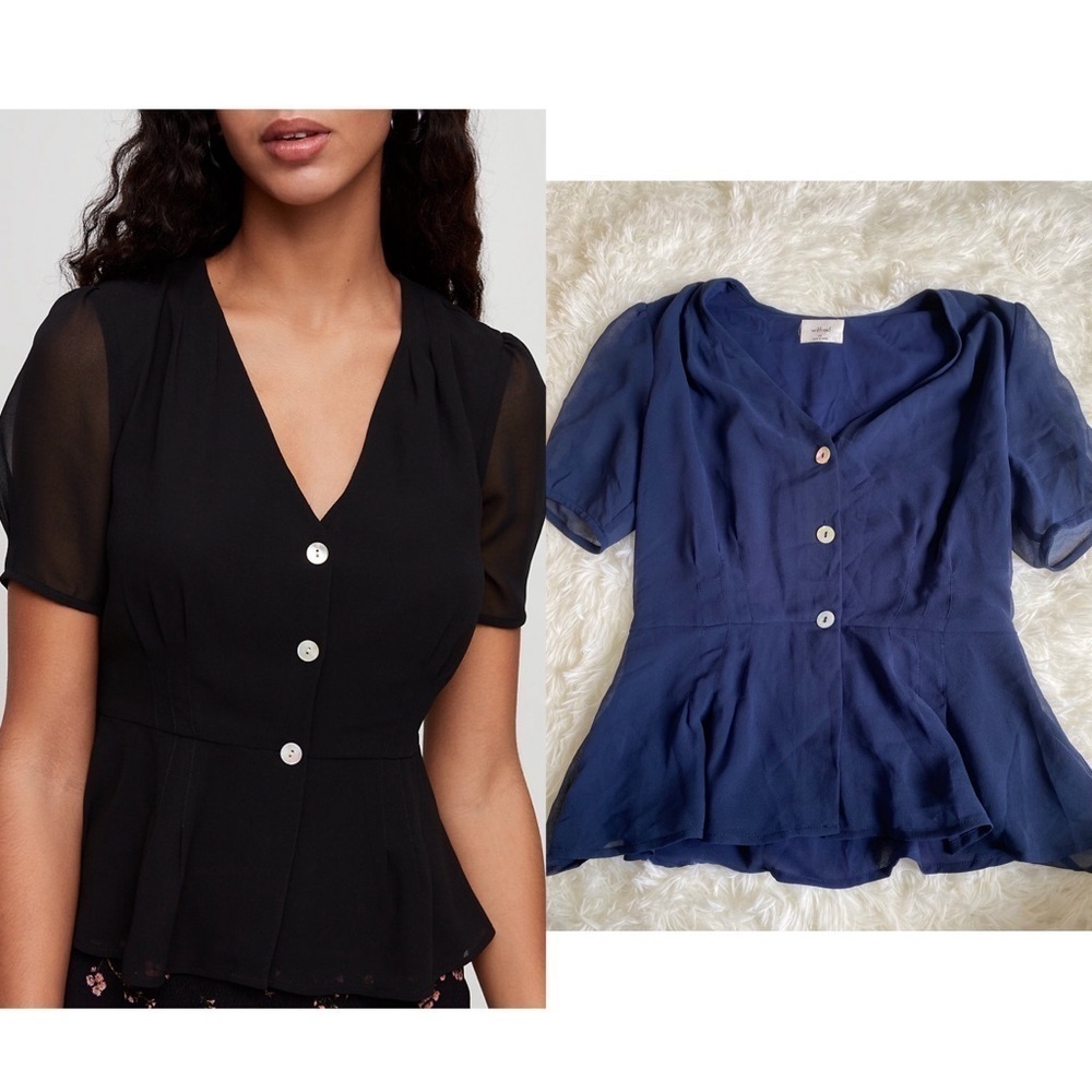 Aritzia Wilfred Button-Front Blouse in Navy